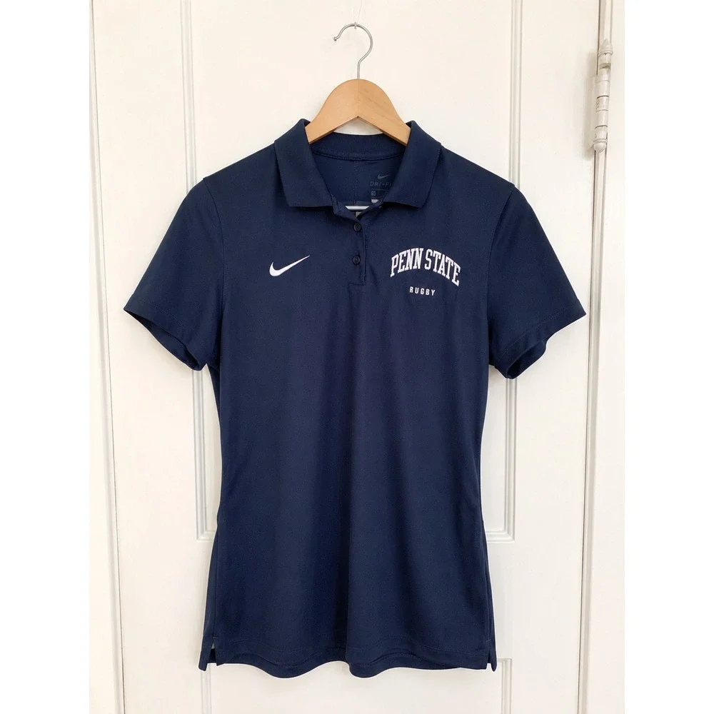 Nike Penn State Rugby Dri-Fit Polo Shirt Navy Blue Medium Short Sleeve